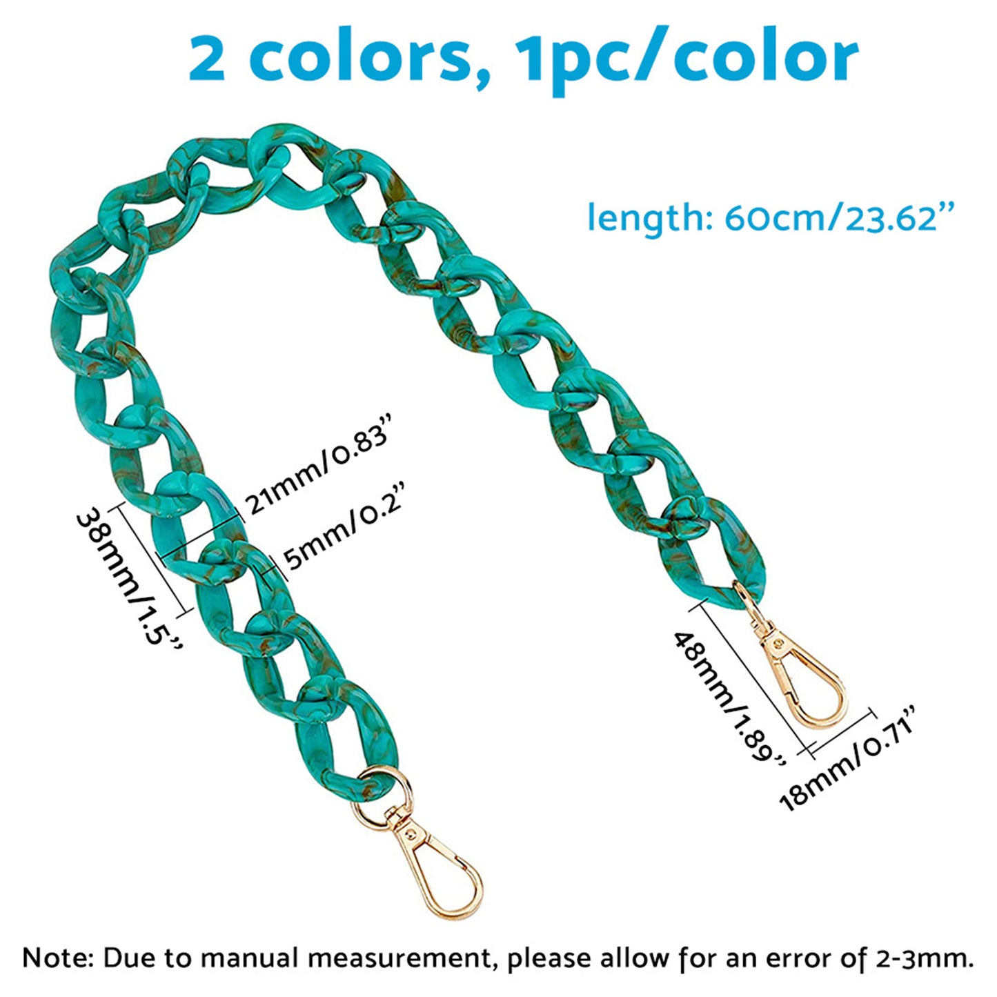 2PCS Resin Purse Chain Handle Acrylic Bag Strap Detachable Purse Clutches Handle