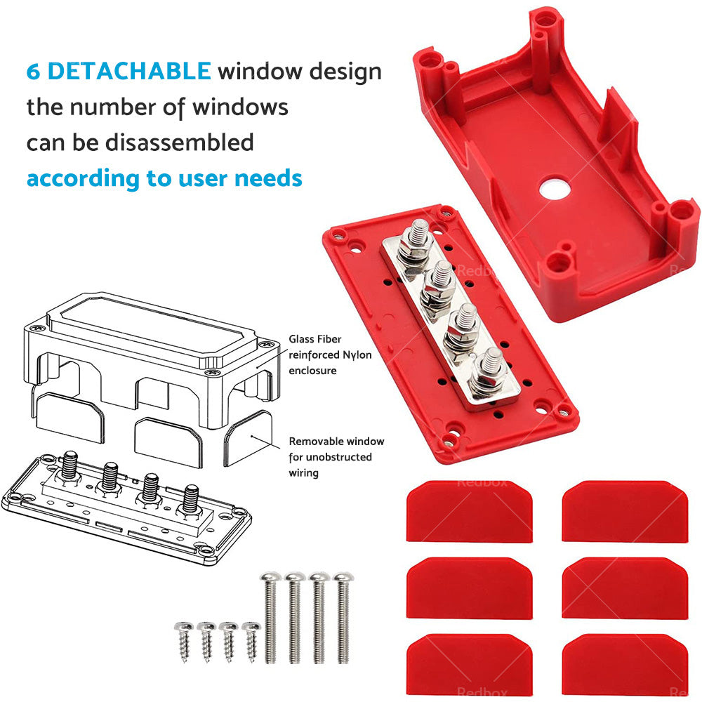 {{ M10 300A DC12V-48V Stud Bus Bar Power Distribution Box Terminal Block Heavy Duty }} - Buy Car Parts Online at {{ Kaka Auto Parts }}.