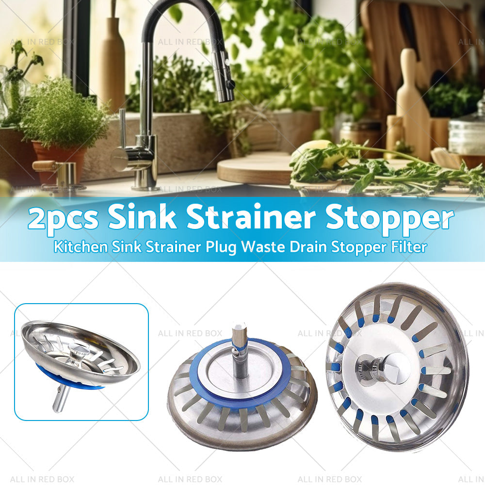 {{ 2PCS Kitchen Sink Strainer Plug Waste Drain Stopper Filter Stainless Steel }} - Buy Car Parts Online at {{ Kaka Auto Parts }}.