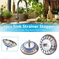 {{ 2PCS Kitchen Sink Strainer Plug Waste Drain Stopper Filter Stainless Steel }} - Buy Car Parts Online at {{ Kaka Auto Parts }}.