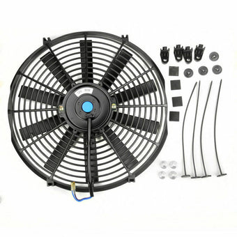 compare product 14 Inch 12V 90W Radiator Electric Cooling Thermo Fan With Mounting Kit Suitable For Universal