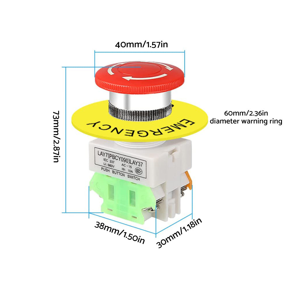 Emergency Stop Push Button Switch 2x Red Mushroom Suitable For Industrial or Automotive Use