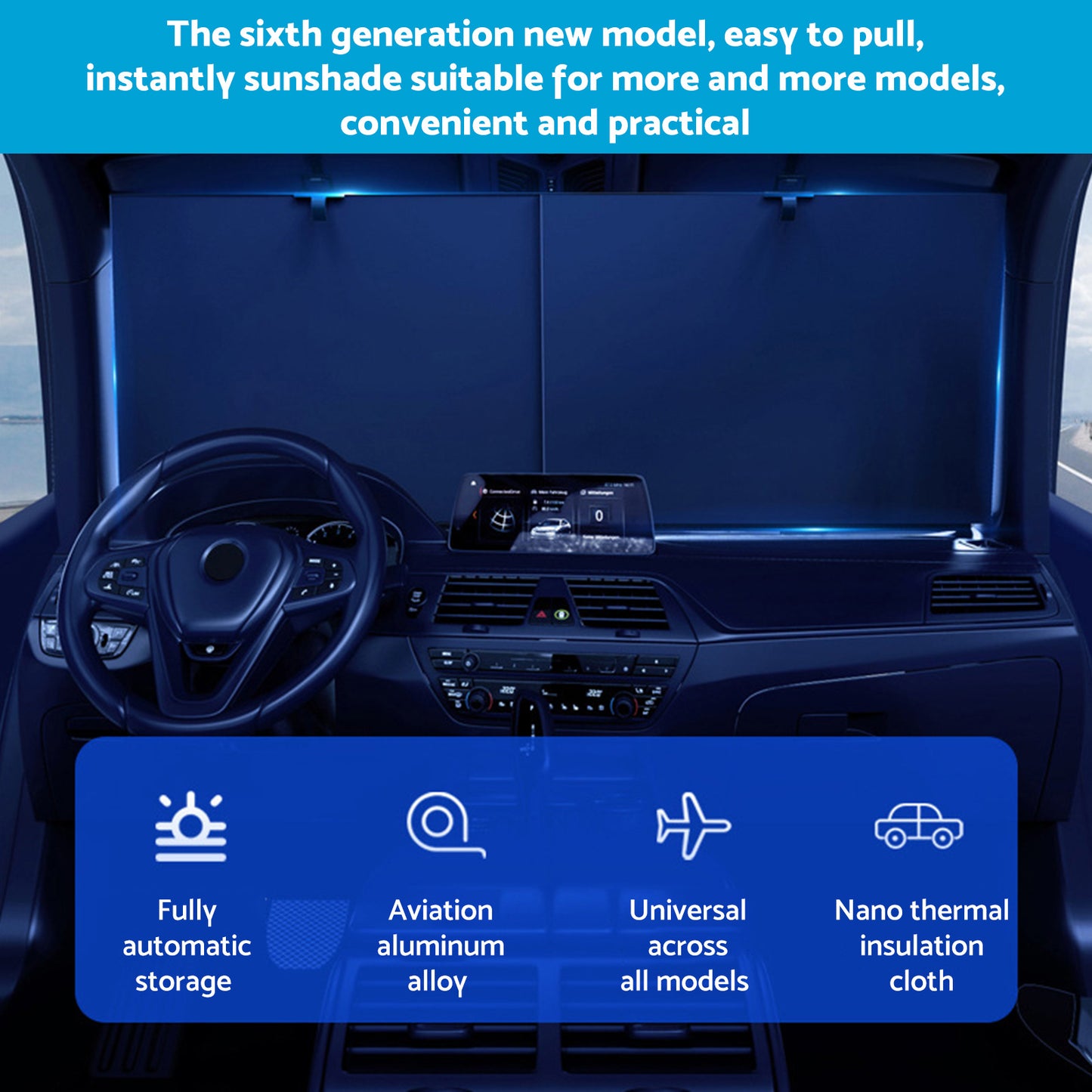 {{ Auto Retractable Sunshade Suitable For Car Windshield w/Automatic Function 2025 }} - Buy Car Parts Online at {{ Kaka Auto Parts }}.