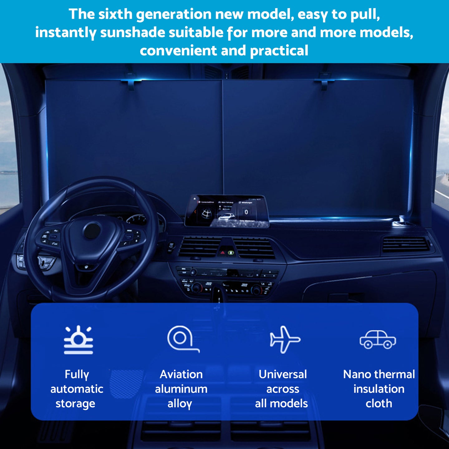 {{ Auto Retractable Sunshade Suitable For Car Windshield w/Automatic Function 2025 }} - Buy Car Parts Online at {{ Kaka Auto Parts }}.