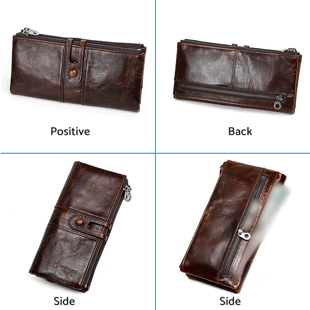 Leather Wallet Unisex Zip-Around Card Coin Holder Brown Black Red