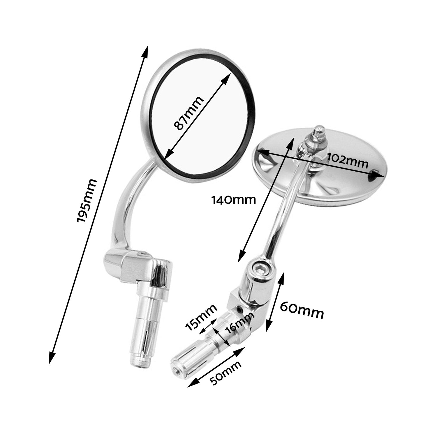 Chrome Round Rearview Bar End Mirror Suitable For Motorcycle / Chopper / Racer