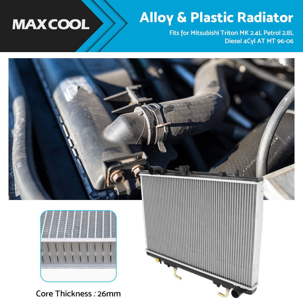 {{ H or D Radiator For Mitsubishi Triton MK 2. 4L Petrol 2. 8L Diesel 4Cyl AT MT 96-06 }} - Buy Car Parts Online at {{ Kaka Auto Parts }}.