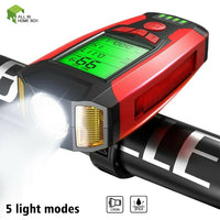 USB Rechargeable LED Bicycle Headlight With Horn and Speedometer Suitable For Bike Front
