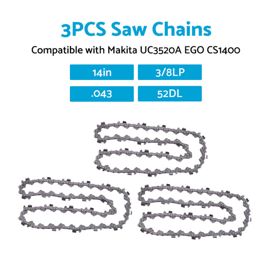 3PCS Chainsaw Chain 14inch 52DL 3 8LP. 043 Suitable for MAKITA UC3520A EGO CS1400
