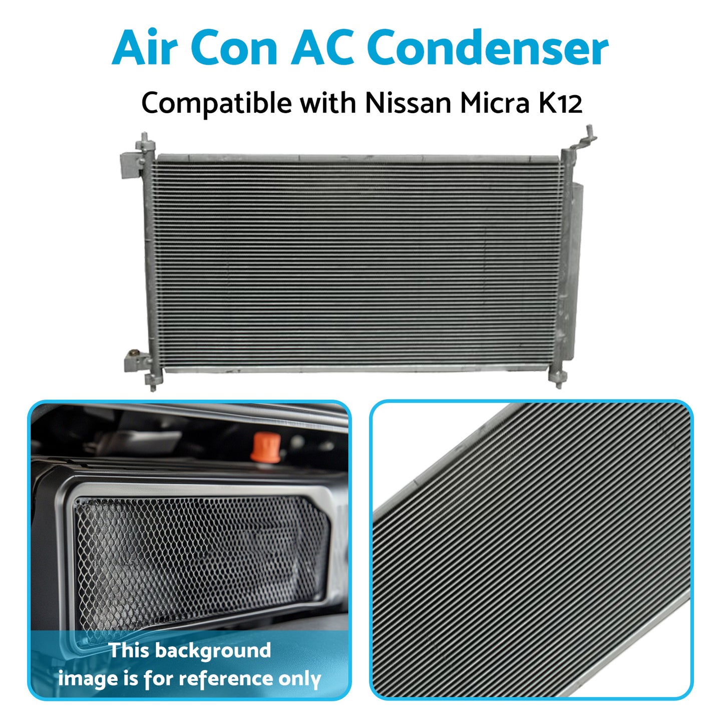{{ Air Con AC Condenser Suitable for Nissan Micra K12 07/2007-08/2010 650mm 16mm }} - Buy Car Parts Online at {{ Kaka Auto Parts }}.