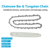 20'' 3/8 .058 72DL Chainsaw Bar & Tungsten Chain Suitable For Poulan/Poulan Pro