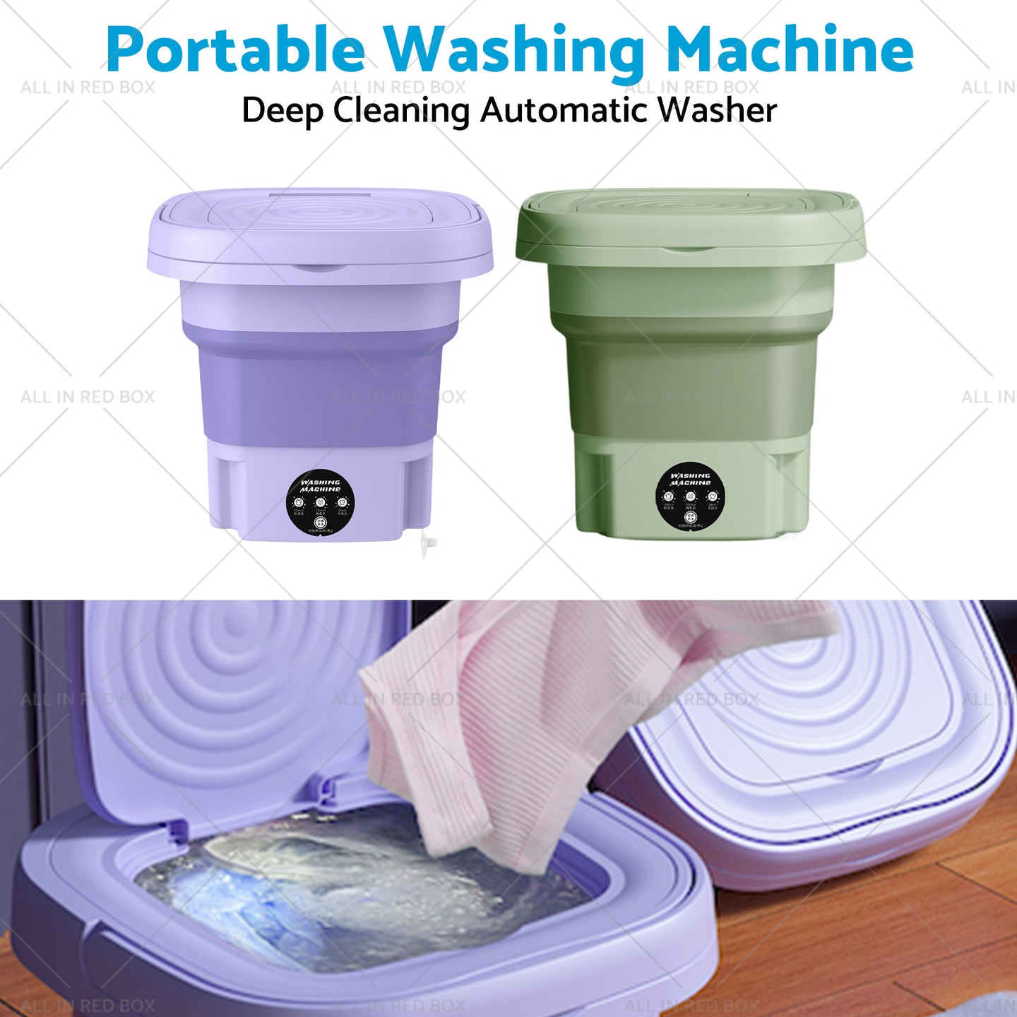 {{ 8L Foldable Washing Machine Portable 3 Modes Deep Cleaning Automatic Washer 240V }} - Buy Car Parts Online at {{ Kaka Auto Parts }}.