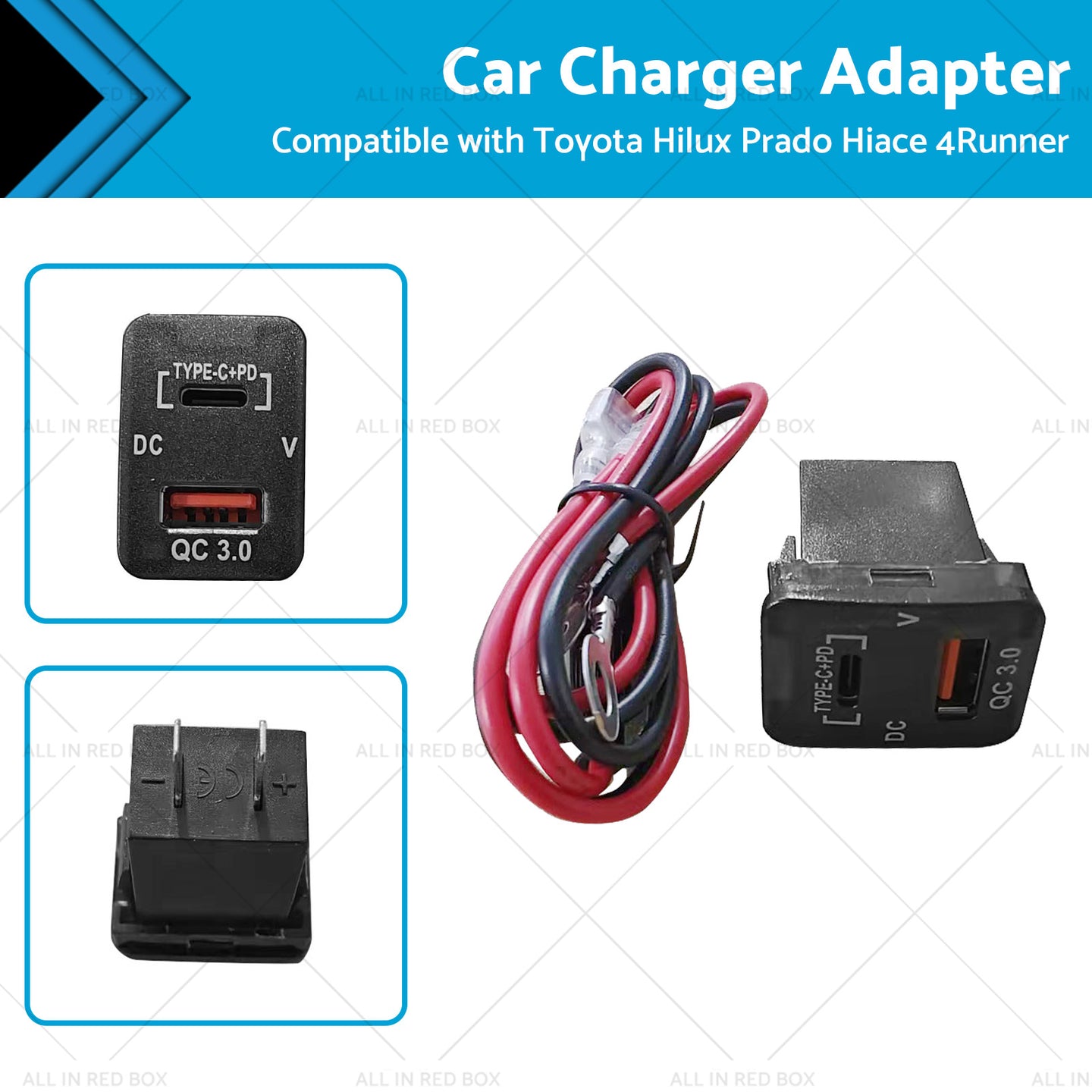{{ TYPE C  VOLT  QC 3. 0 USB CHARGER Suitable for Toyota Hilux Prado BLUE LED 12v }} - Buy Car Parts Online at {{ Kaka Auto Parts }}.