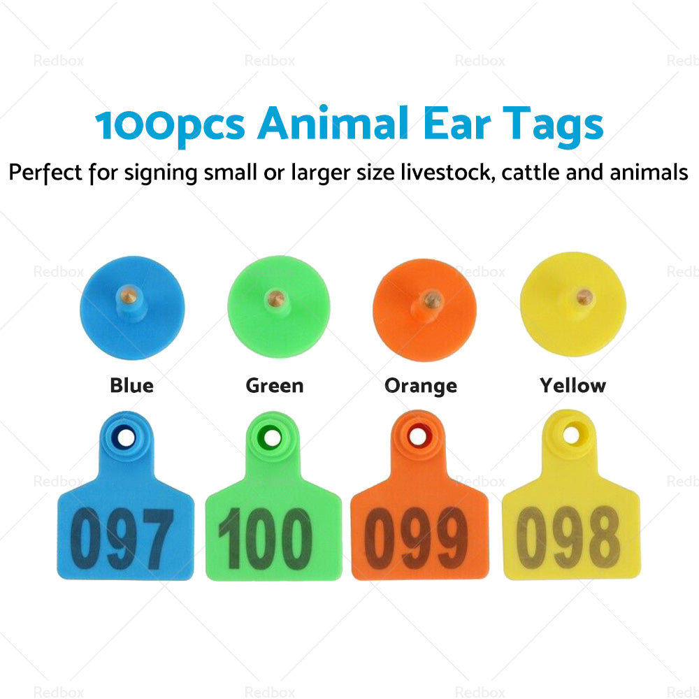 {{ 100x Small 5x4cm Livestock Ear Tags Plastic Numbered for Sheep, Cows, Pigs, Cattle }} - Buy Car Parts Online at {{ Kaka Auto Parts }}.