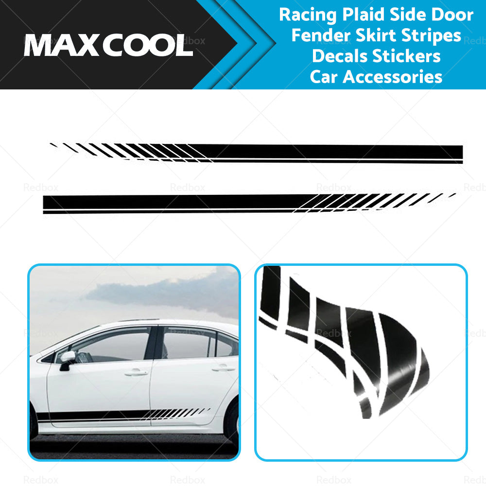 {{ 2x Racing Plaid Side Door Fender Skirt Stripes Decals Stickers Car Accessories }} - Buy Car Parts Online at {{ Kaka Auto Parts }}.