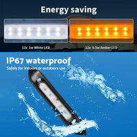 287mm Black Dual LED Bug Light 12V Awning Light with On/Off Switch Amber & White Lights