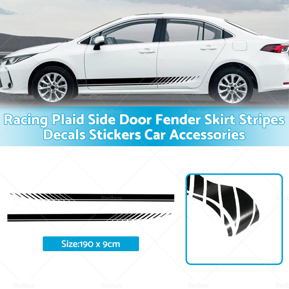 {{ 2x Racing Plaid Side Door Fender Skirt Stripes Decals Stickers Car Accessories }} - Buy Car Parts Online at {{ Kaka Auto Parts }}.