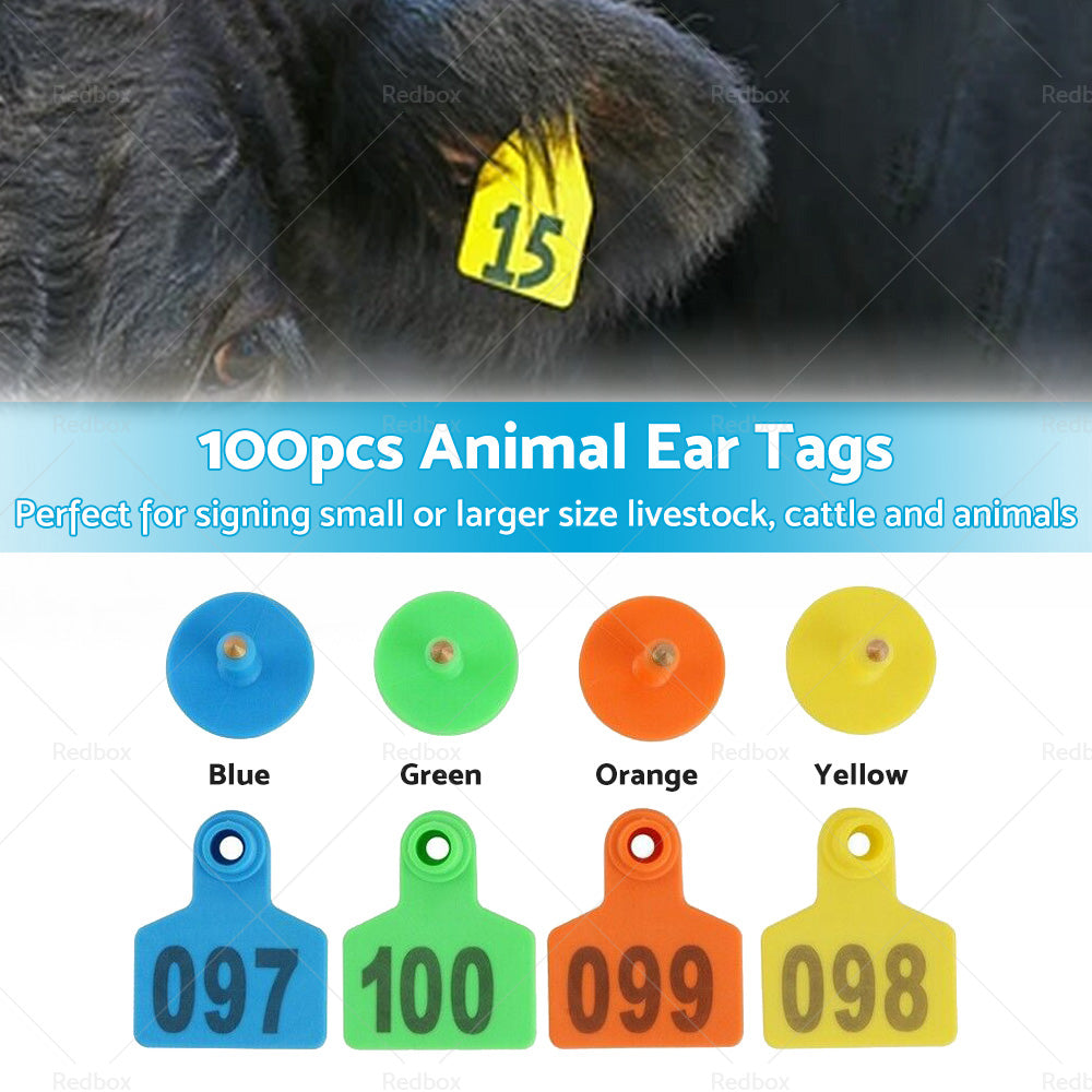 {{ 100x Small 5x4cm Livestock Ear Tags Plastic Numbered for Sheep, Cows, Pigs, Cattle }} - Buy Car Parts Online at {{ Kaka Auto Parts }}.