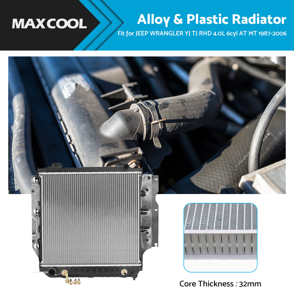 {{ 32MM HEAVY DUTY RADIATOR FIT JEEP WRANGLER YJ TJ RHD 4. 0L 6cyl AT MT 1987-2006? }} - Buy Car Parts Online at {{ Kaka Auto Parts }}.