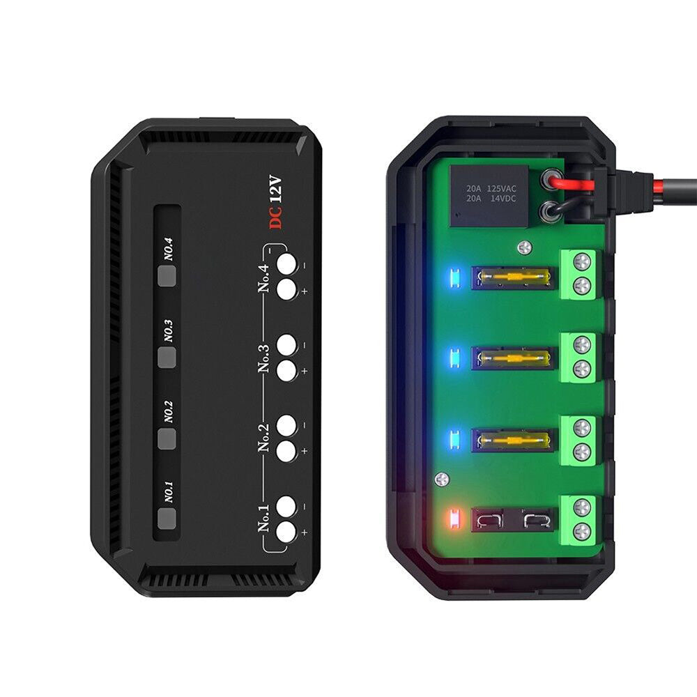 12V 20A Fuse Relay Box Kit With LED Indicator 4-Way Circuit 70cm Wiring Harness
