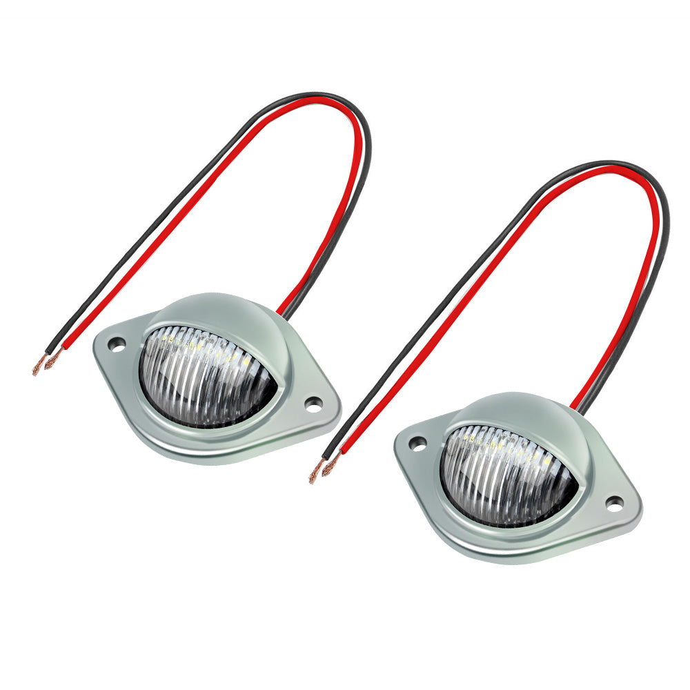 2x 12V LED Number Plate Lights Chrome Suitable For Car, Trailer, Truck, Caravan, Van & Boat