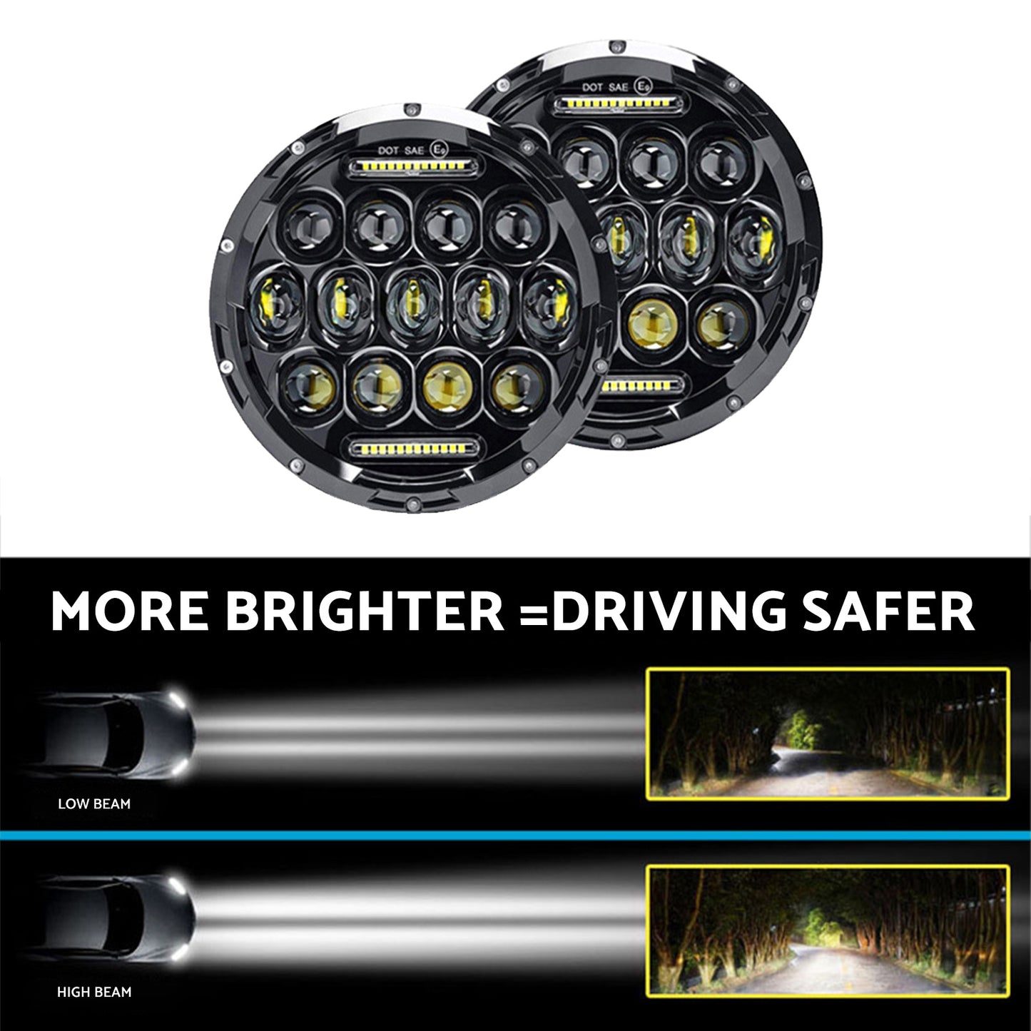 Pair of 7-Inch Round LED Headlights Hi/Lo DRL Beam Sealed Headlamps Suitable For Nissan Patrol