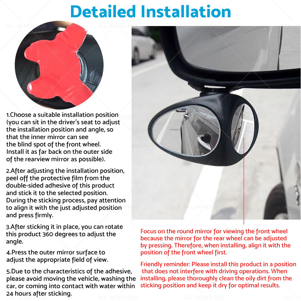 {{ 2PCS Car Exterior Panoramic Door Side Rear View Mirror Blind Spot Wide Angle 360 }} - Buy Car Parts Online at {{ Kaka Auto Parts }}.