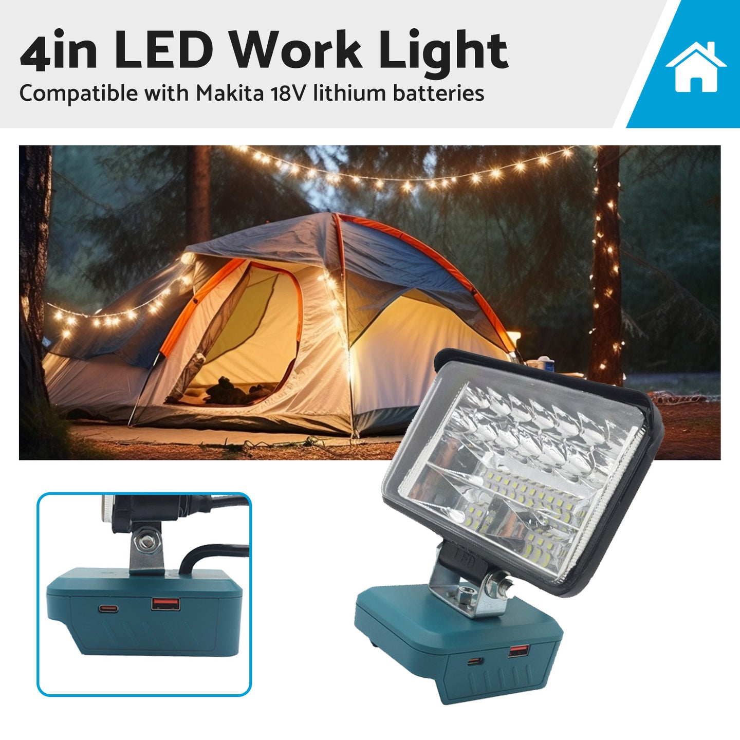 {{ 4in LED Work Light Suitable For Makita 18V Li-Ion Battery Workshop Flashlights }} - Buy Car Parts Online at {{ Kaka Auto Parts }}.