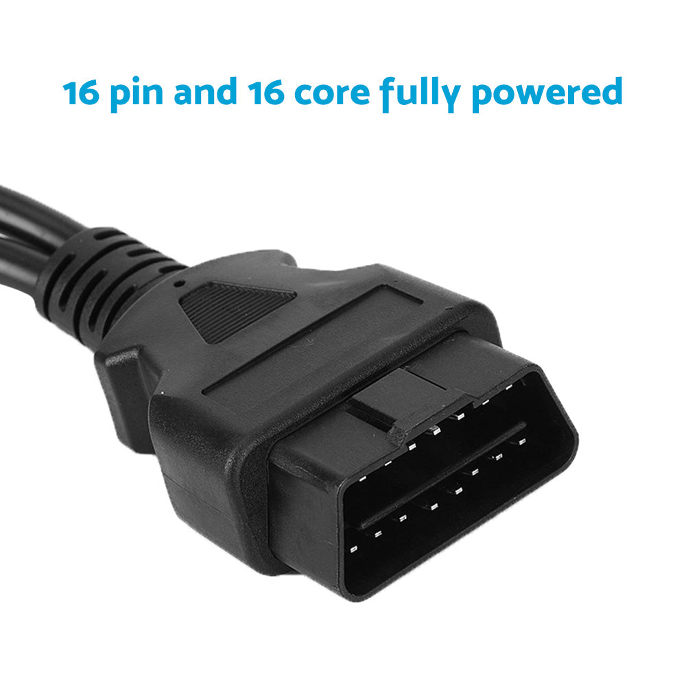OBD2 16 Pin Splitter Extension Cable Male to Dual Female Y Lead 12 inch / 30 cm