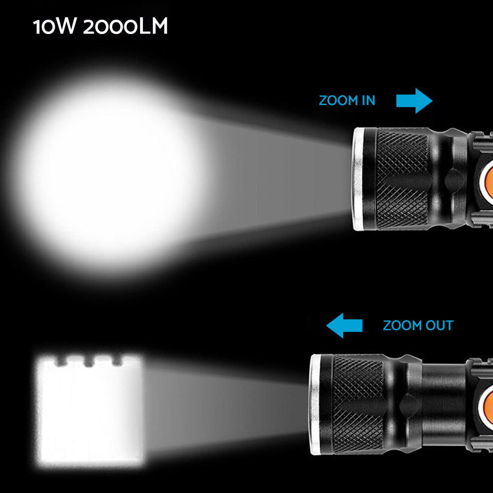 2PCS USB Rechargeable LED Flashlight Waterproof Torch Black