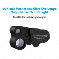 {{ 60X 30X Pocket Jewellers Eye Loupe Magnifier Jewelry Magnifying Glass LED Light }} - Buy Car Parts Online at {{ Kaka Auto Parts }}.