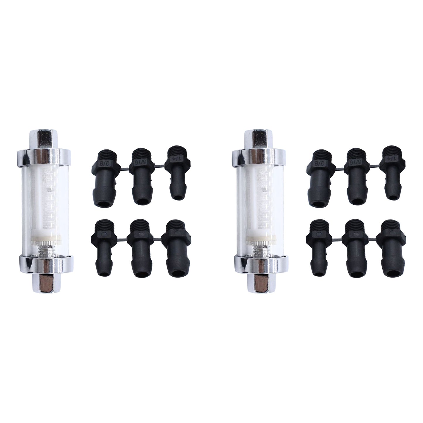 2x Reusable Washable Chrome Glass Inline Fuel Filter Suitable For 1/4 Inch, 5/16 Inch & 3/8 Inch Fuel Lines