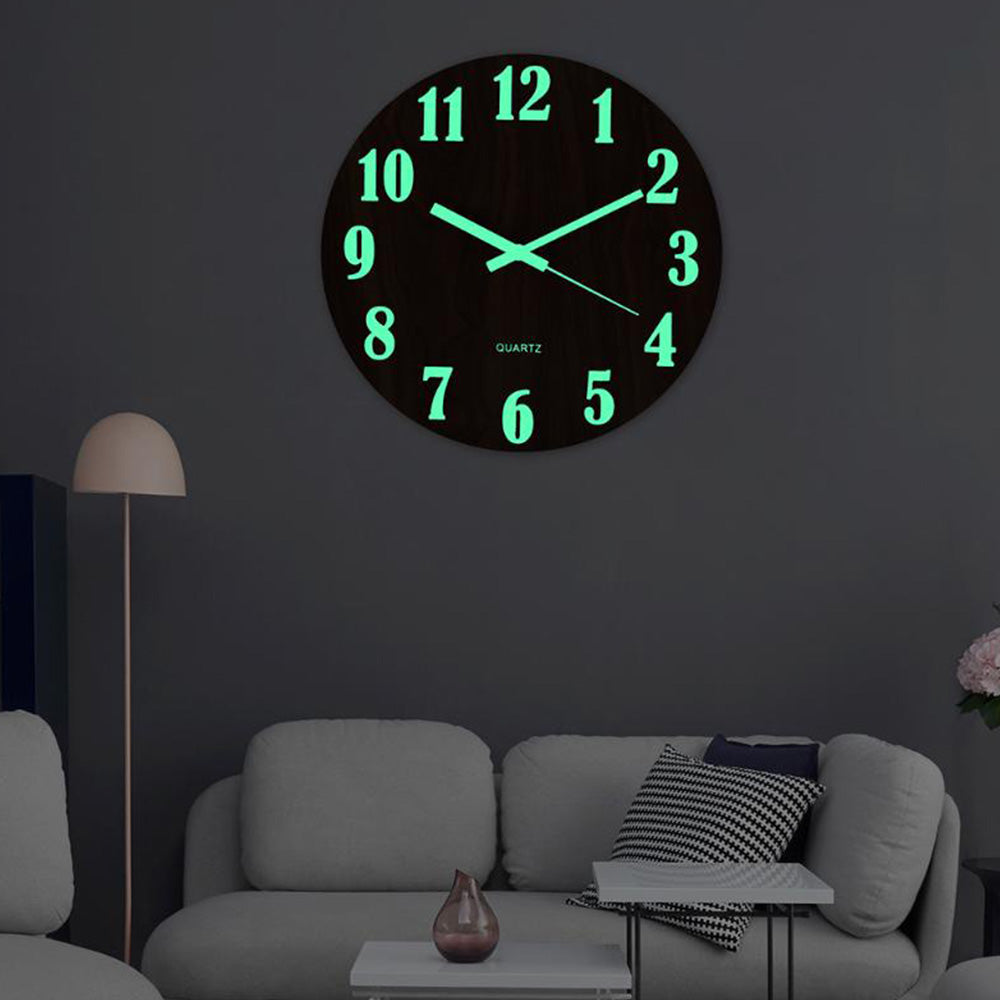 12'' Luminous Wall Clock Glow In The Dark Silent Quartz Indoor Home Modern Clock