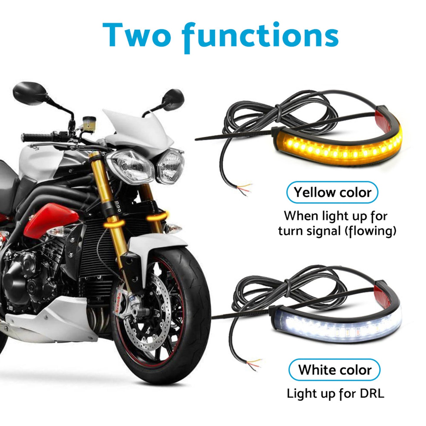 2x LED Universal Motorcycle Fork Turn Signal Indicator Blinker Amber Light Strip Suitable For Motorcycle