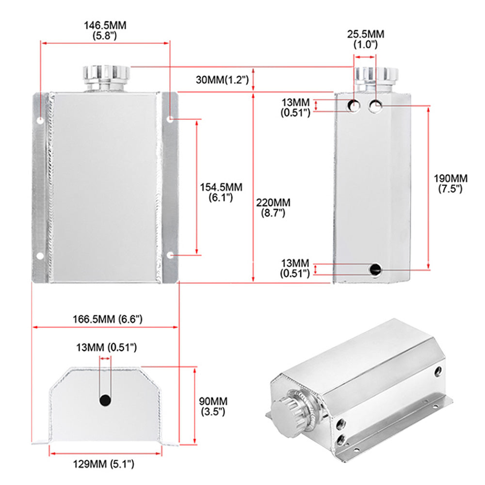Universal Aluminum 2L Coolant Radiator Overflow Recovery Water Tank Bottle Suitable For Cars