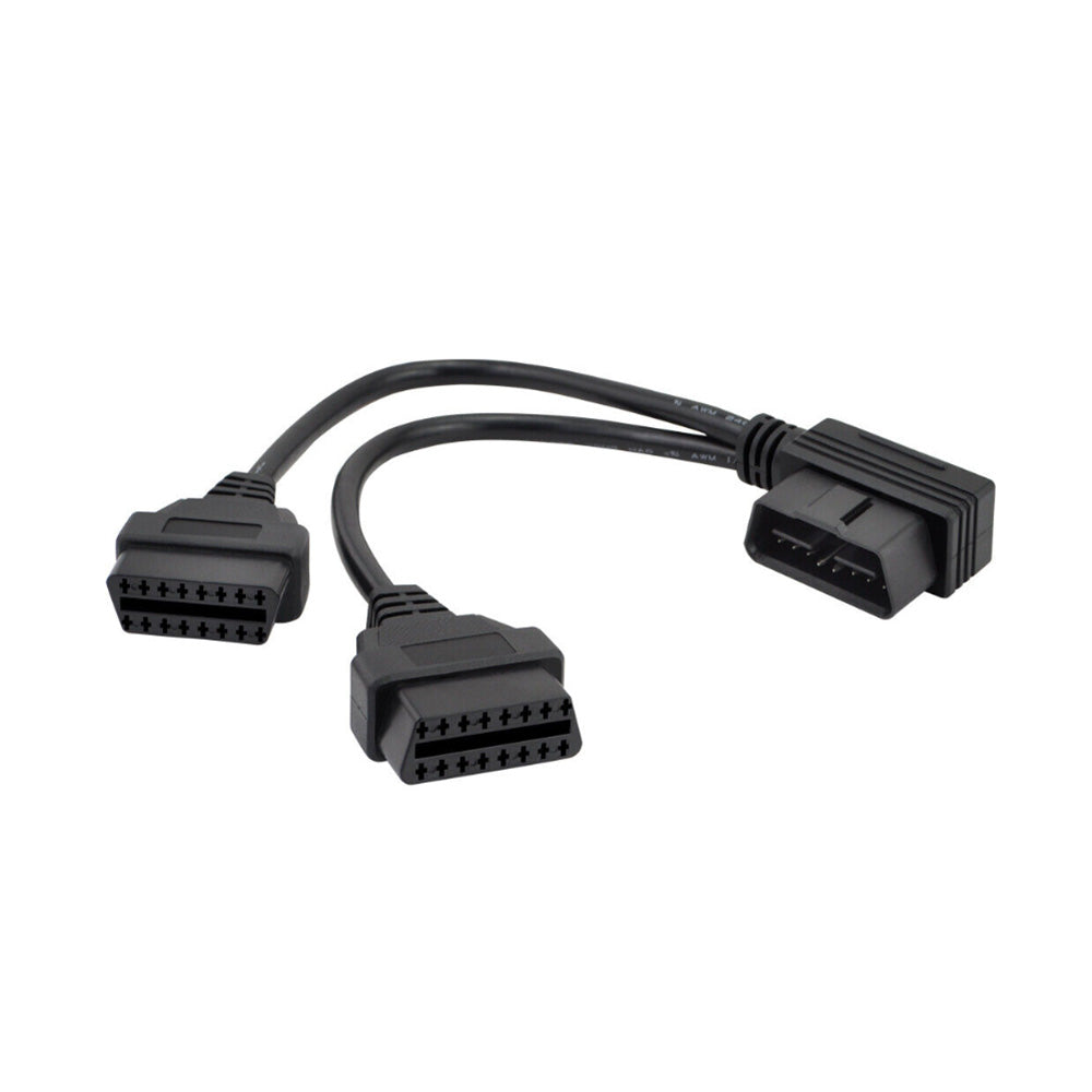 OBD2 16 Pin Splitter Extension Cable Male to Dual Female Y Lead 12 inch / 30 cm