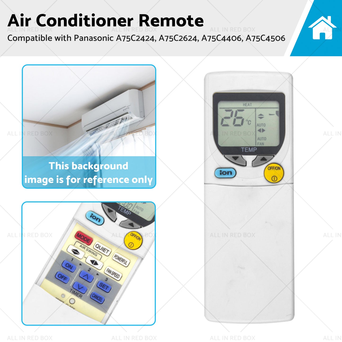 {{ Air Con Remote Suitable for Panasonic A75C2424, A75C2624, A75C4406, A75C4506 }} - Buy Car Parts Online at {{ Kaka Auto Parts }}.