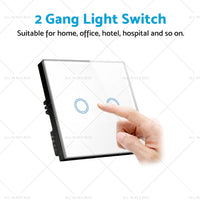 {{ 87x87mm Touch Wall Light Switch LED 2 Gang 1way Touch Glass Switch }} - Buy Car Parts Online at {{ Kaka Auto Parts }}.