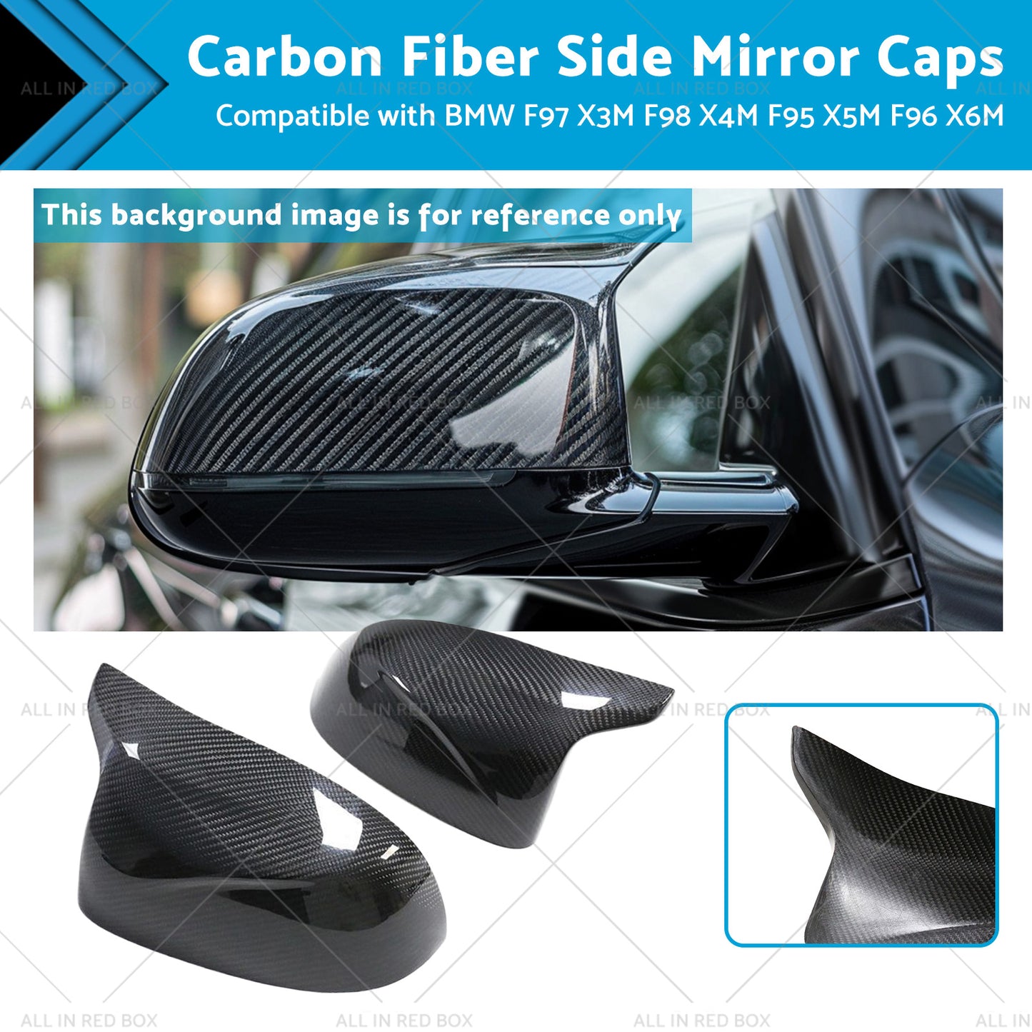 {{ Carbon Fiber Side Mirror Caps Suitable for BMW X5M F96 X6M F97 X3M F98 X4M F95 }} - Buy Car Parts Online at {{ Kaka Auto Parts }}.