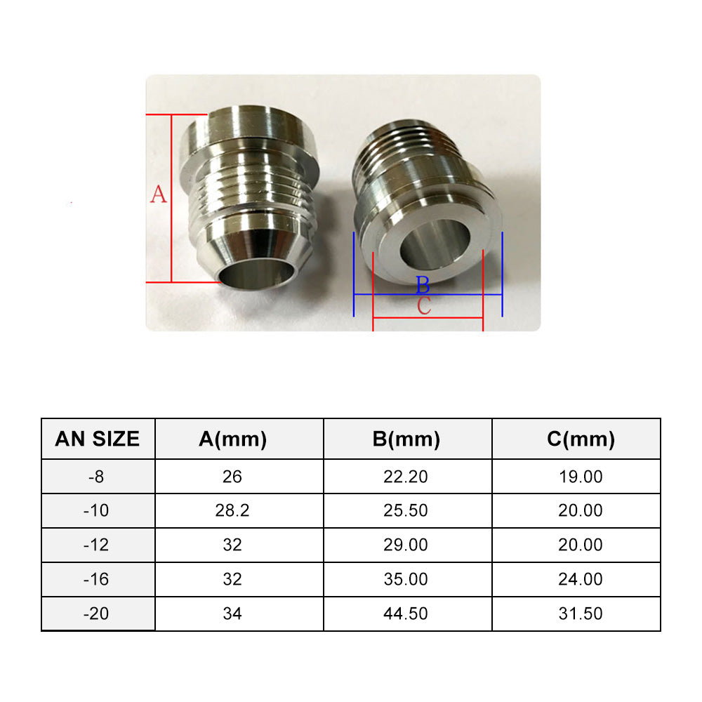{{ AN10 Male Aluminium weld on JIC bungs x 2 fitting -10AN JXSS032-10-A }} - Buy Car Parts Online at {{ Kaka Auto Parts }}.
