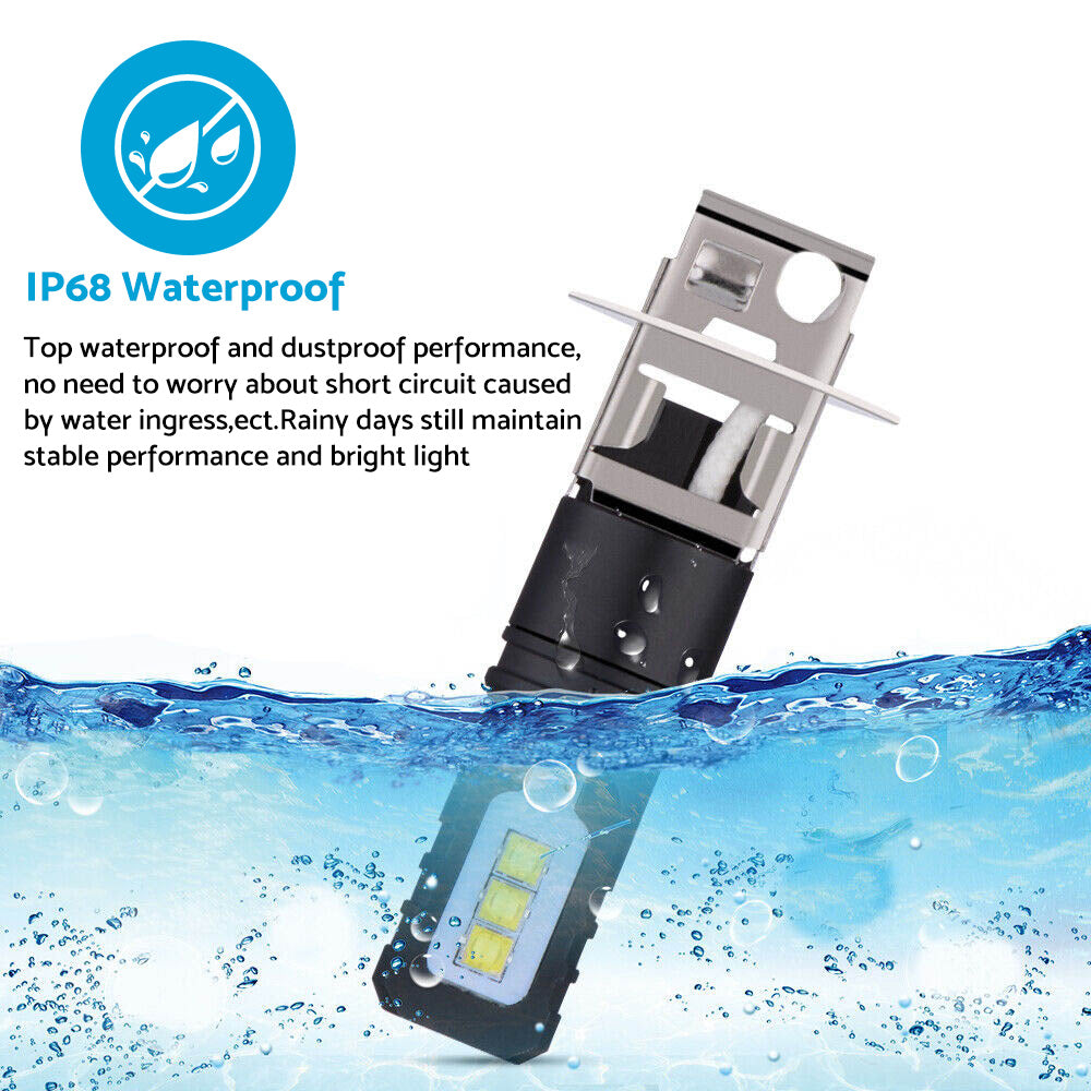 2x H3 80W 6000LM LED Headlight Bulbs White 6500K Suitable For Car Use