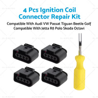 {{ 4x Ignition Coil Connector Repair Kit 4Way Female Suitable for Audi VW 4B0973724 }} - Buy Car Parts Online at {{ Kaka Auto Parts }}.