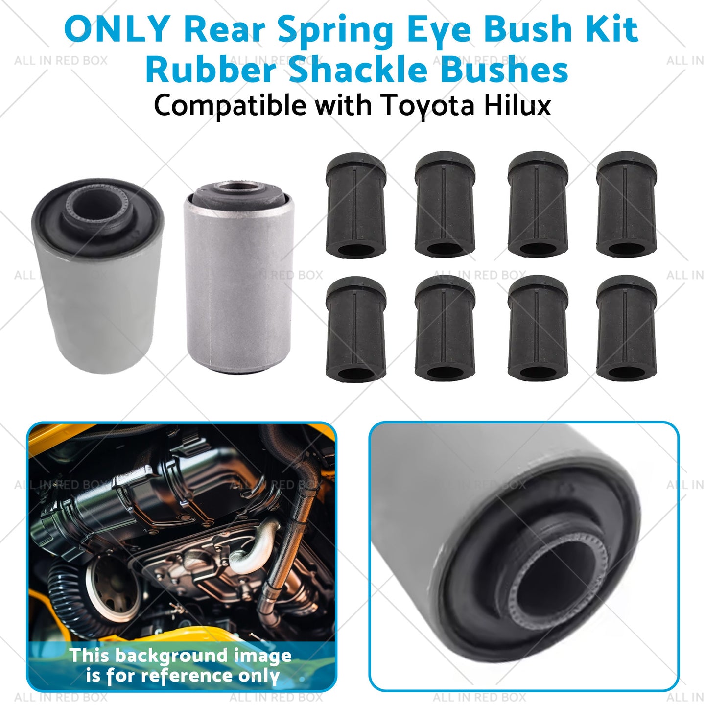 {{ Rear Spring Eye Bush Kit Rubber Shackle Bushes Suitable for 91-04 Toyota Hilux }} - Buy Car Parts Online at {{ Kaka Auto Parts }}.