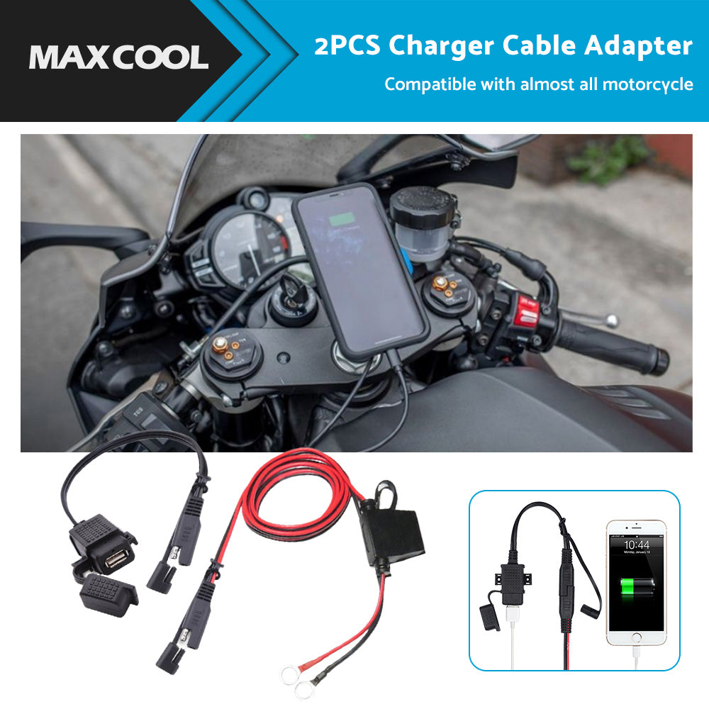{{ 2PCS Waterproof Motorcycle Bike SAE to USB Charger Cable Adapter for GPS Phone }} - Buy Car Parts Online at {{ Kaka Auto Parts }}.