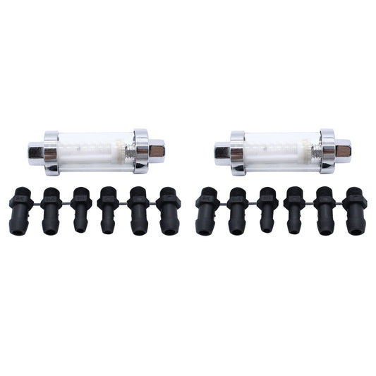 2x Reusable Washable Chrome Glass Inline Fuel Filter Suitable For 1/4 Inch, 5/16 Inch & 3/8 Inch Fuel Lines
