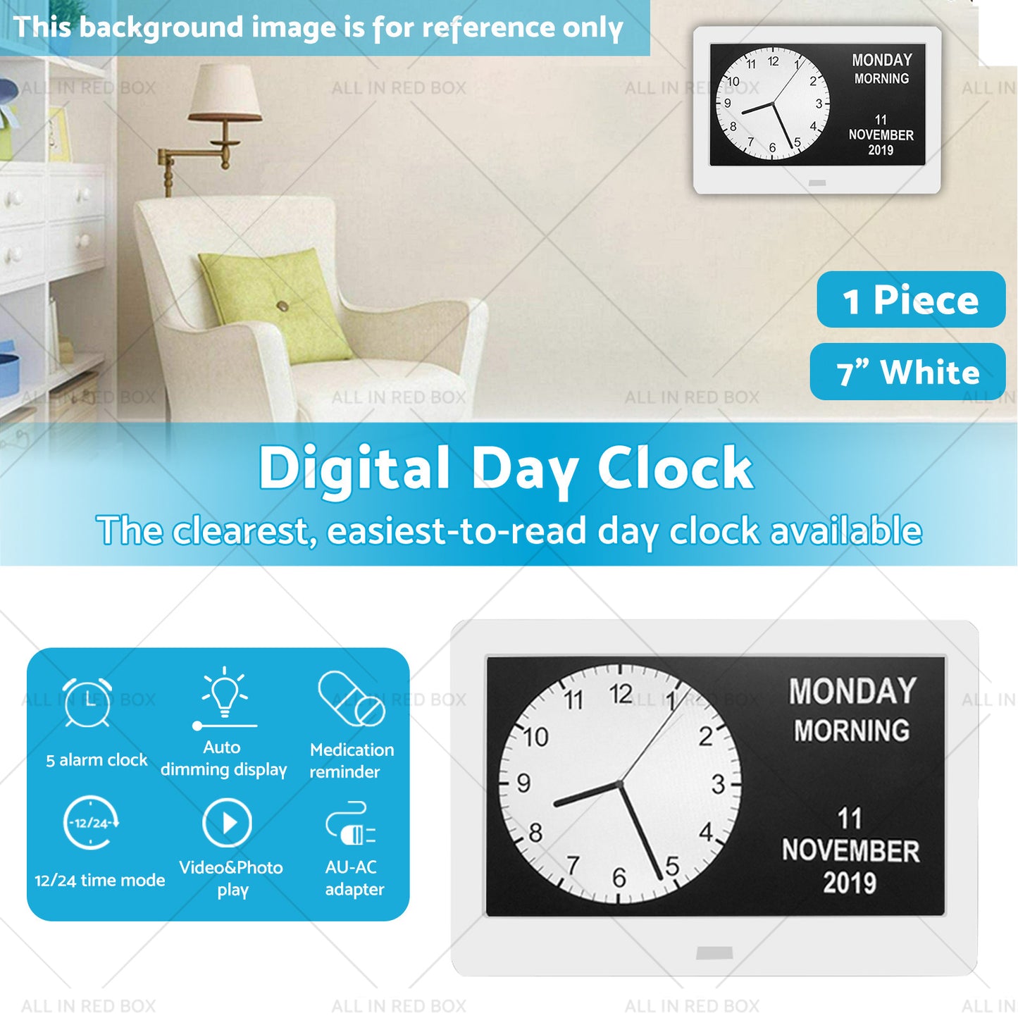 {{ 7  LED Large Digital Day Clock Calendar Dementia Date Week Month Year Time Wall }} - Buy Car Parts Online at {{ Kaka Auto Parts }}.