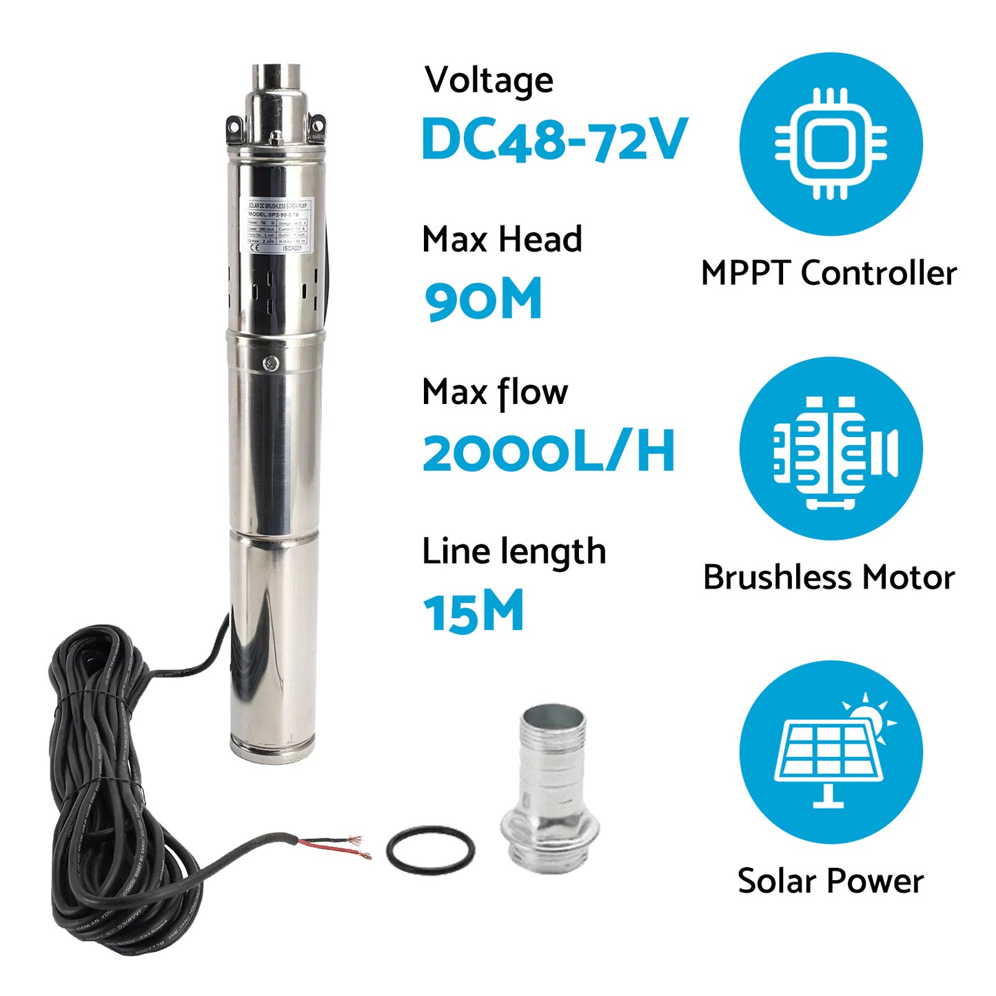 {{ 3in 48V 750W Deep Well Solar Submersible Bore Hole Water Pump With 15M Line }} - Buy Car Parts Online at {{ Kaka Auto Parts }}.