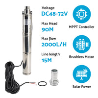 {{ 3in 48V 750W Deep Well Solar Submersible Bore Hole Water Pump With 15M Line }} - Buy Car Parts Online at {{ Kaka Auto Parts }}.
