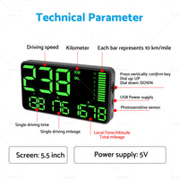 {{ 5.5'' Speedometer Odometer Display MPH KMH with Over Speeding Alarm Universal }} - Buy Car Parts Online at {{ Kaka Auto Parts }}.