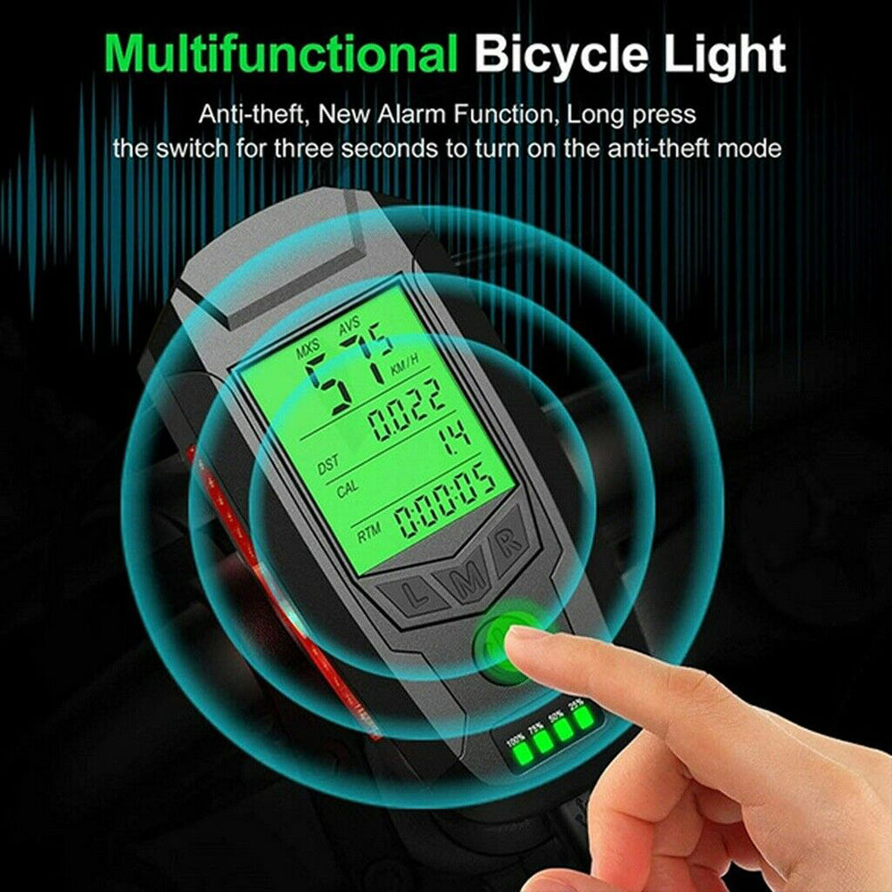USB Rechargeable LED Bicycle Headlight With Horn and Speedometer Suitable For Bike Front